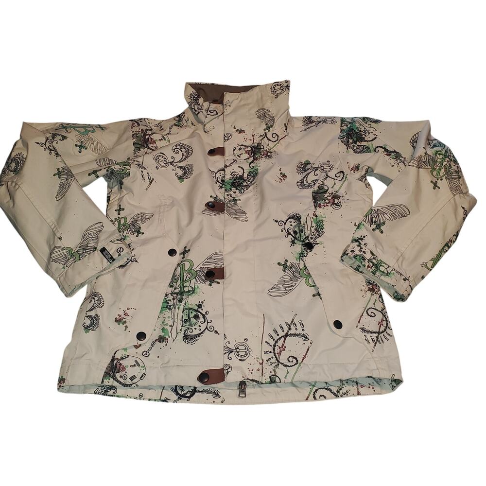 BONFIRE Size XS Woman's Snowboard Blur Ski Jacket White Green Logo NO HOOD